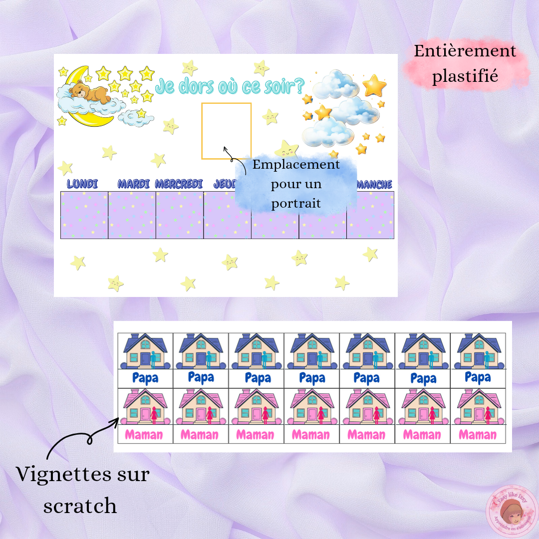 🌙 Planning visuel – Garde alternée « Je dors où ce soir ? »